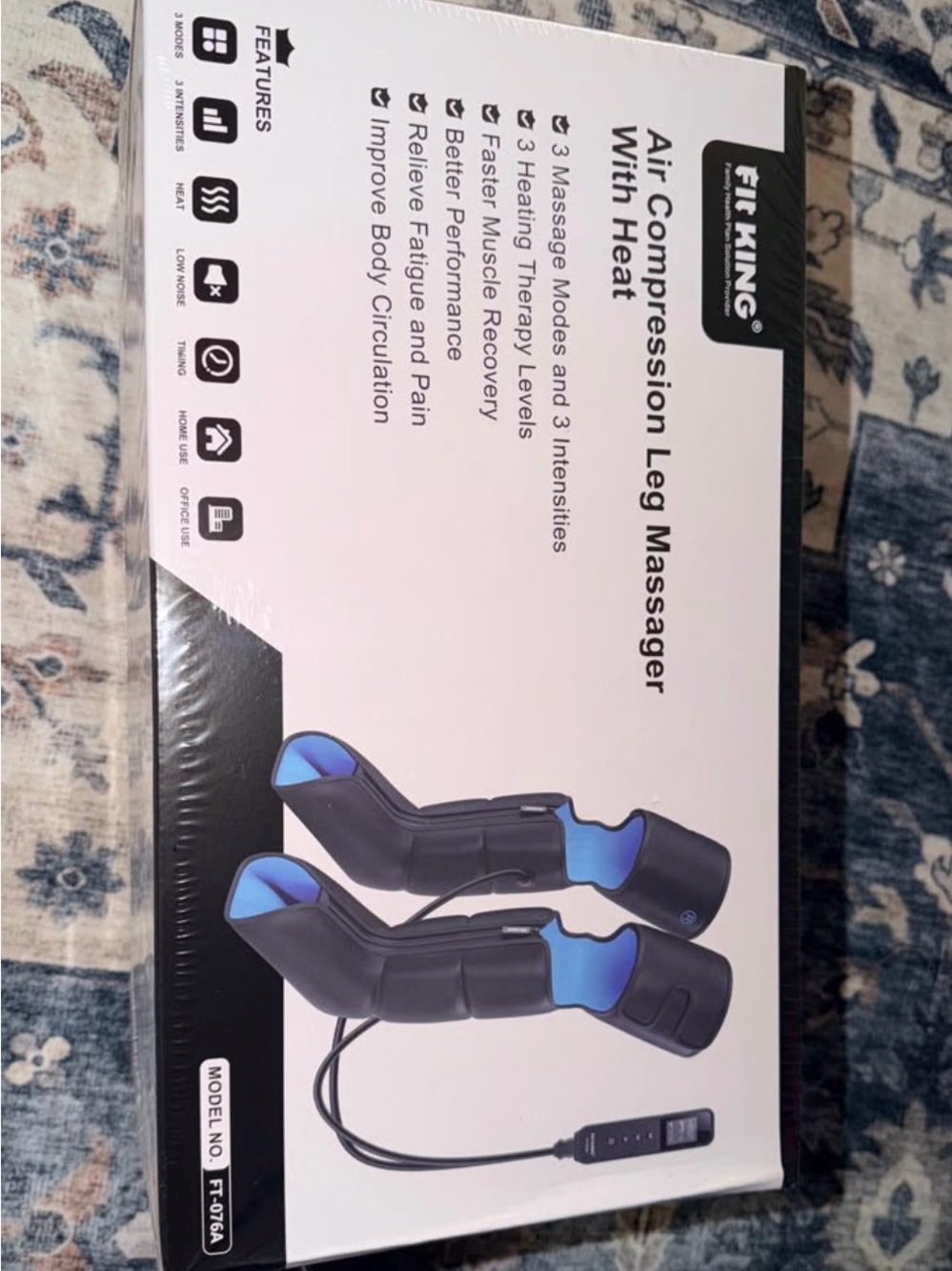 Fit King Air Compression Leg Massager with Heat - Black & Blue